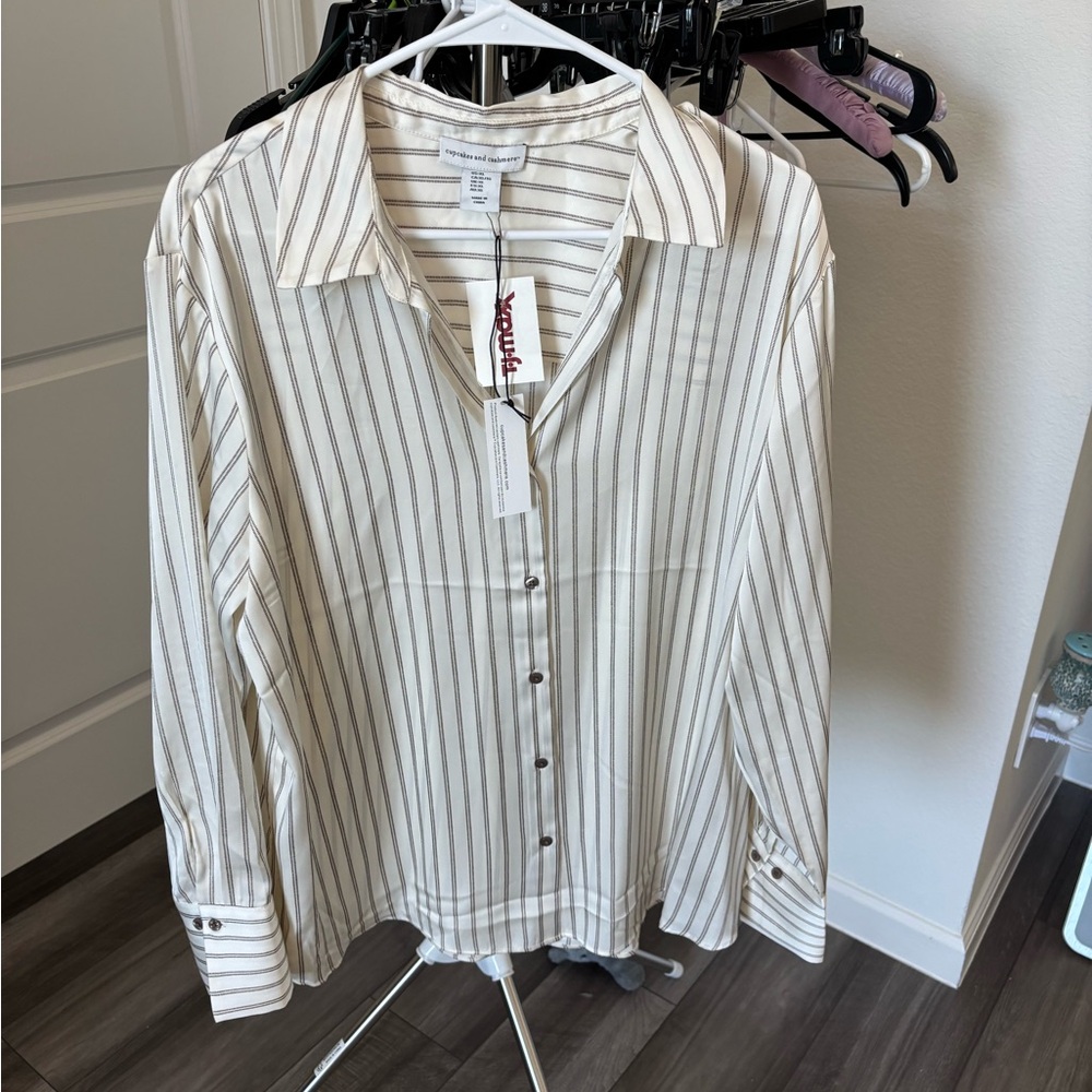 Cupcakes & Cashmere Cream and Brown Striped Shirt